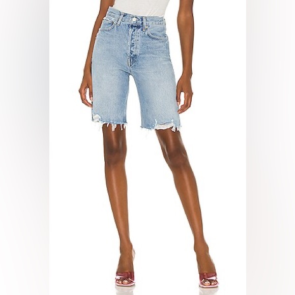 AGOLDE 90s Swapmeet Distressed Denim Shorts High Rise Raw Hem Size 24